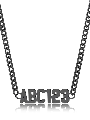 GoldChic JEWELRY Name Necklace Personalized for Men, Womens Custom Name Plate Chain, Stainless Steel Customized Old English Nameplate Choker with Curb Chains Custom, 16 inches to 30 inches - color: Curb Chain 4 mm-Black(Small Pendant)