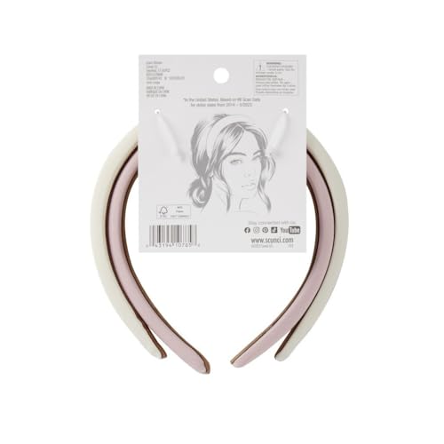 Scunci All Day Hold Padded Headbands for Women & Girls – Soft & Comfortable No-Slip Hairbands for Styling & Everyday Wear, Chic Pink & Off-White, 2-Pack