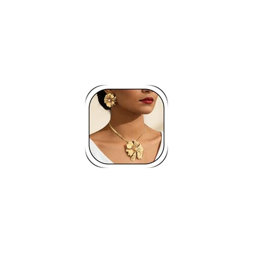 Gold Flower Earrings Necklace Set Floral Statement Earrings for Women Flower Wedding Jewelry Sets for Brides Wedding Guest Dresses for Women 2025 - color: E1:gold flower necklace earrings set