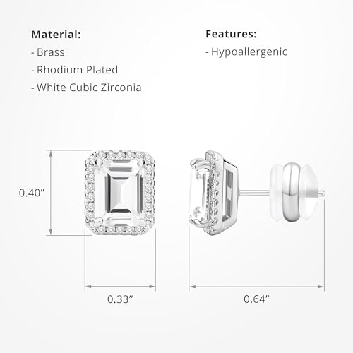 CoBi Halo Stud Earrings for Women, Cubic Zirconia Earrings, Birthstone Heart Earrings Simulated Diamond Valentine's Day - color: White