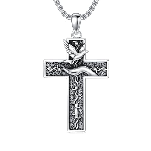 Cross Necklace for Men Women 925 Sterling Silver Cross Pendant Necklace Christian Religious Jewelry Gifts for Anniversary - color: 21-Dove Cross