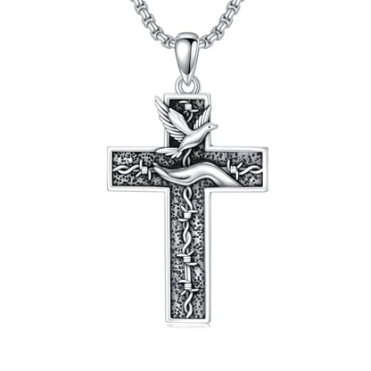 Cross Necklace for Men Women 925 Sterling Silver Cross Pendant Necklace Christian Religious Jewelry Gifts for Anniversary - color: 21-Dove Cross