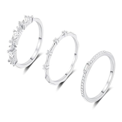 FUNEIA Stackable Silver Gold Rings for Women Non Tarnish 14K Gold Plated Thumb Cubic Zirconia Rings for Women Dainty Pinky Promise Wedding Ring Set Women's Engagement Eternity Band Rings Gold Jewelry - color: B-Silver Rings
