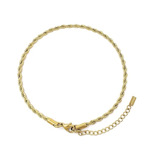 Stainless Steel Chain Ankle Bracelet for Women Adjustable Waterproof Anklet - color: Gold / 3mm Rope