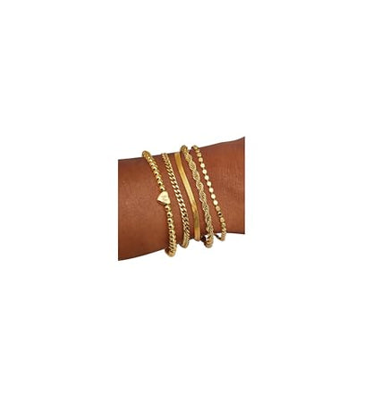 doubgood Gold Bracelets for Women Non Tarnish, Waterproof Gold Bracelet Stack Set with Initial Charm Dainty Layered Chain Heart Jewelry Gifts for Women - color: M - Gold