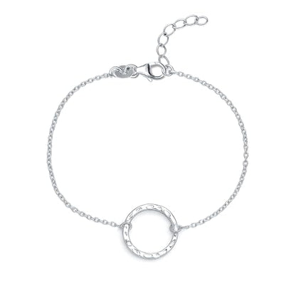 LeCalla 925 Sterling Silver Hammered Link Bracelets for Women | Handmade Bohemian Textured Chain & Oval Link Bracelet | Women's Adjustable Paperclip, Circle & Oval Hammered Bracelets - color: Hammered Open Circle