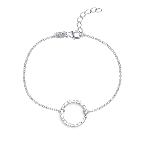 LeCalla 925 Sterling Silver Hammered Link Bracelets for Women | Handmade Bohemian Textured Chain & Oval Link Bracelet | Women's Adjustable Paperclip, Circle & Oval Hammered Bracelets - color: Hammered Open Circle