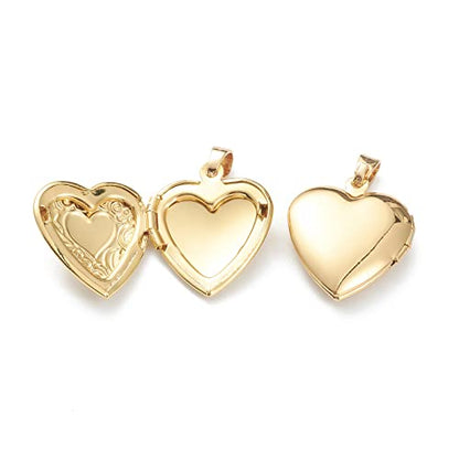 Craftdady 18K Gold Plated Brass Photo Locket Frame Pendants Charms for Necklaces Personalized Jewelry Crafts Making - size: 22.5x19.5mm Heart a
