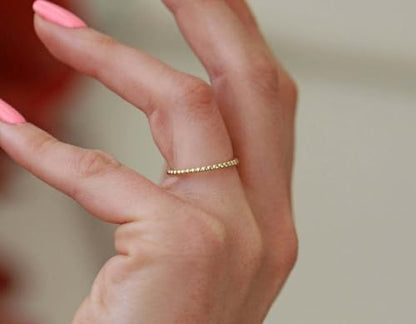 2MM Gold Stackable Rings Thin Band Rings Dainty Gold Rings for Women Trendy Beaded Twist Hammered CZ Stacking Rings 14K Gold Plated Rings for Knuckle Pinky Finger Jewerly Size 6 - size: Size 6