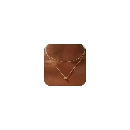 Initial Necklaces for Women - Gold/Silver Bubble Pendent Dainty Gold Necklace for Women Layered Letter Necklace Beaded Box Chain Choker Necklace Gold Jewelry for Women Gifts for Girls - color: Gold, style: M
