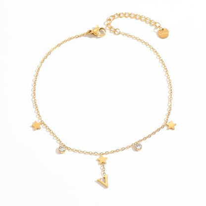 Initial Anklet for Women, 18K Gold Plated Waterproof Ankle Bracelet, Star CZ Letter A-Z Personalized Beach Foot Jewelry - color: V