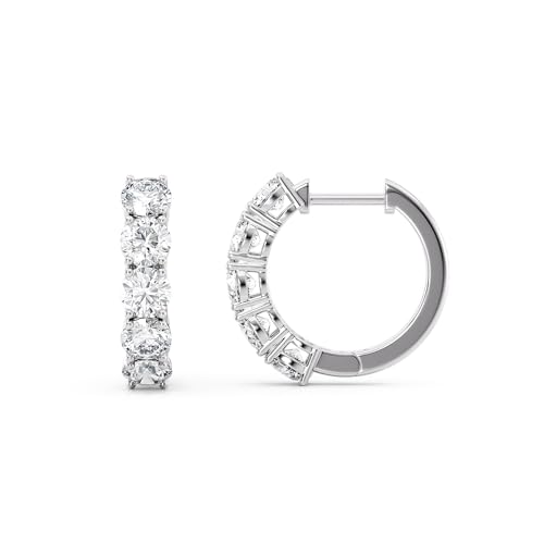 Privosa - Lab Grown Diamond Hoop Earrings in 14K Gold | 1-4 Carat. E-F color, VS1 clarity, Round Brilliant, 5-Stone Hoop. 14K White or Yellow Gold. Made in USA - color: White Gold, size: 4.00 Carats