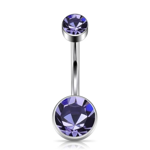Titanium Floating Belly Button Rings 14G, ASTM F136 Implant-Grade Curved Barbell, Internal Thread with 6mm Teardrop Gems, Sparkle Navel Piercing Jewelry, 10mm/12mm Length - color: Silver-Violet, size: 1/2"(12mm)