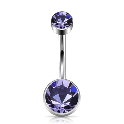 Titanium Floating Belly Button Rings 14G, ASTM F136 Implant-Grade Curved Barbell, Internal Thread with 6mm Teardrop Gems, Sparkle Navel Piercing Jewelry, 10mm/12mm Length - color: Silver-Violet, size: 1/2"(12mm)