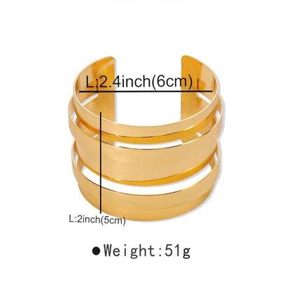 14K Gold Plated Cuff Wide Bangle for Women,Simple Geometric Adjustable Statement Open Bracelet Personality Cyberpunk Band Party Jewelry Gifts - color: Gold