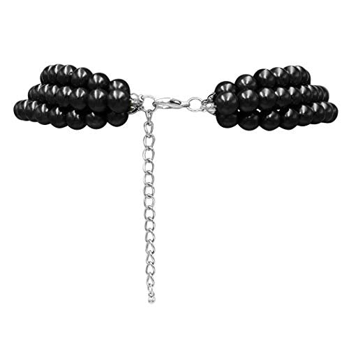 Rosemarie & Jubalee Women's 3 Colorful Multi Strands Simulated Pearl Necklace And Earrings Jewelry Gift Set, 18"+3" Extender - color: Jet Black Silver Tone