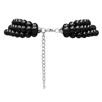 Rosemarie & Jubalee Women's 3 Colorful Multi Strands Simulated Pearl Necklace And Earrings Jewelry Gift Set, 18"+3" Extender - color: Jet Black Silver Tone
