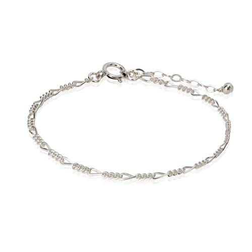 Stacking Bracelet Silver, Minimalist Simple Gourmet Satellite Rectangles Lace Heart Chain Bracelets, 925 Sterling Arm Jewelry for Women, Length 6.5-7.5 Inches - style: Figaro Chain