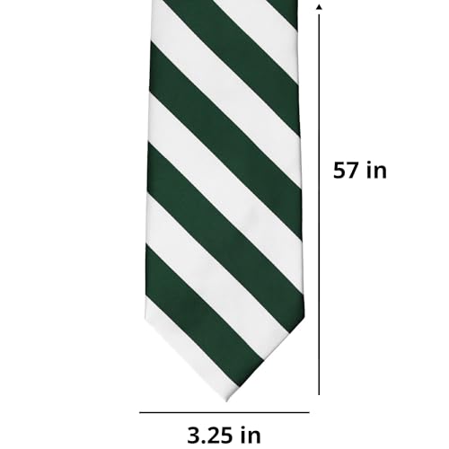 tiemart Men's Striped Tie Standard Length - color: Hunter Green and White