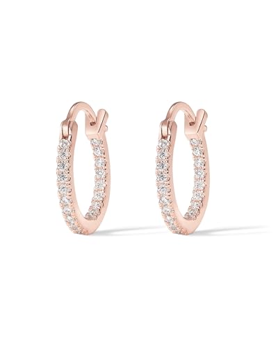 PAVOI 14K Gold Plated 925 Sterling Silver Post Cubic Zirconia Hoop Earrings | 925 Sterling Silver Posts, Cubic Zirconia Hoop Earrings for Women, Rhinestone Hoop Earrings, Sparkly Hoops - color: Rose Gold, size: 15 Millimeters
