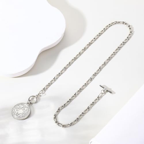 Coin Necklace for Women Hip Hop Toggle Medallion Pendant Necklace Trend Silver Pressed Flower Necklace Charm Punk Statement Jewelry Gifts Gold Silver