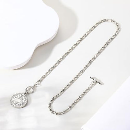 Coin Necklace for Women Hip Hop Toggle Medallion Pendant Necklace Trend Silver Pressed Flower Necklace Charm Punk Statement Jewelry Gifts Gold Silver