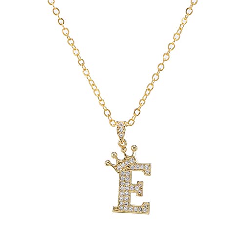 Pingyongchang Letter A-Z pendant necklace Crown letter pendant Charming initials chain necklace, inlaid crystal letter necklace - color: crown-E