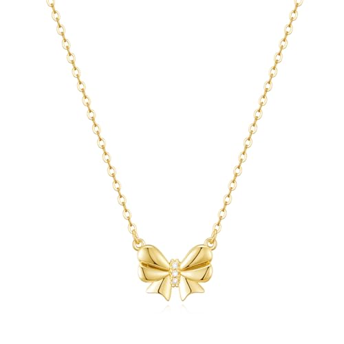 Thaivor Necklace for Women Dainty Bow Necklace 14K Gold Plated Cute Choker Small Pendant Charm Necklaces Teen Gift Trendy Stuff Personalized Jewelry Gifts - color: Gold-Cable-3