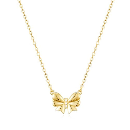 Thaivor Necklace for Women Dainty Bow Necklace 14K Gold Plated Cute Choker Small Pendant Charm Necklaces Teen Gift Trendy Stuff Personalized Jewelry Gifts - color: Gold-Cable-3