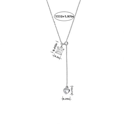 Lariat Necklaces for Women, Dainty Minimalist Knotted Rope Design Pendant Long Y Necklaces 18k Gold Plated Trendy Chain Jewelry - color: Silvery, style: Square CZ and Heart