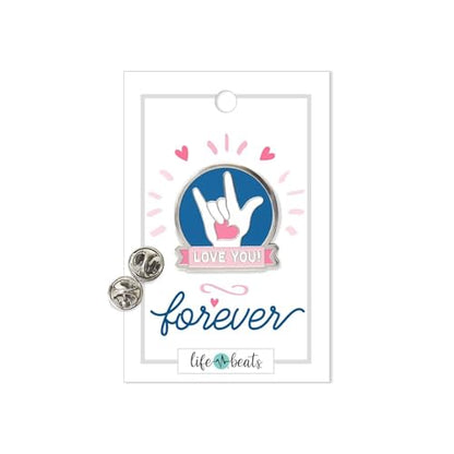 Inspirational Enamel Pin by LifeBeats | Cute Pin for Clothes, Jackets, Hats, Bags, and Lanyards | Hat Pin Comes with a Greeting Card | Lapel Pin with Sturdy Backing - style: I Love You American Sign Language