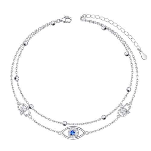 Anklets for Women 925 Sterling Silver Blue Evil Eye Infinity Butterfly Adjustable Multilayer Layered Summer Beach Ankle Bracelet Foot Chain Jewelry for Women - style: G-Evil Eye 2