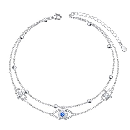 Anklets for Women 925 Sterling Silver Blue Evil Eye Infinity Butterfly Adjustable Multilayer Layered Summer Beach Ankle Bracelet Foot Chain Jewelry for Women - style: G-Evil Eye 2