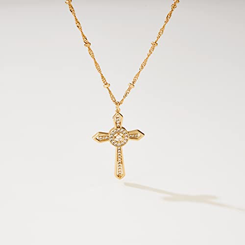 Fettero Cross Necklace for Women Faith Pendant 14K Plated Dainty Chain Necklaes Minimalist Simple Tiny God Lords Prayer Religious Jewelry - style: Circle Arrow Cross
