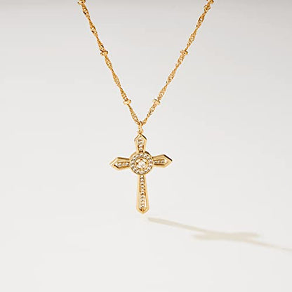 Fettero Cross Necklace for Women Faith Pendant 14K Plated Dainty Chain Necklaes Minimalist Simple Tiny God Lords Prayer Religious Jewelry - style: Circle Arrow Cross