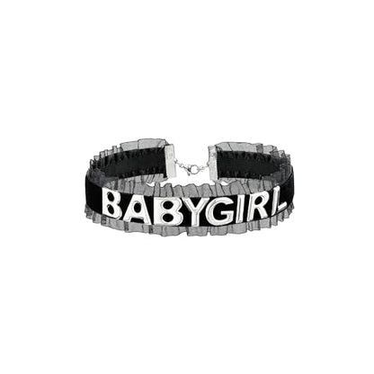 Women's Black Velvet Lace Letter Choker Collar for Halloween, 15-inch | Made of Velvet Lace Ribbon and Silver Letter Charms, Lobster-claw Closure, Daily Gothic Style, Avoid Water & Perfume - color: BABY