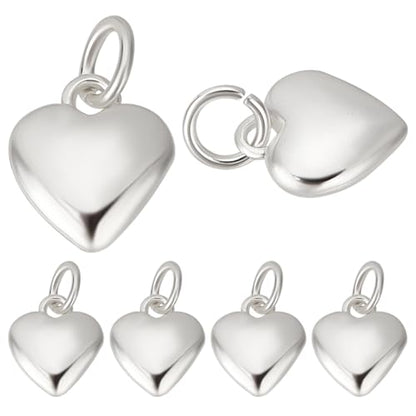 Beebeecraft 10Pcs 925 Sterling Silver Plated Brass Small Heart Charms 3D Love Shaped Dangle Pendant Charms for Necklace Bracelet Jewelry Making（10x9x3.5mm） - color: Silver