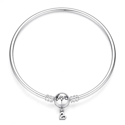 HappyStar 925 Sterling Silver Snake Chain Bracelet Fully compatible with Pandora charms, With Mickey Mouse head Clasp Charm Bracelets Gifts for Teen Women - color: LOVE style Bead Clasp, size: 7.0 in/18 cm（For wrist size 6.3in）