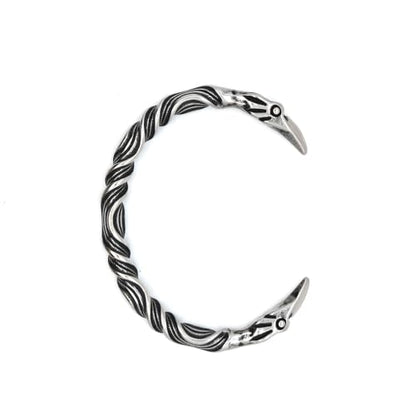 Raven Torc Bracelet for Men Norse Viking Raven Bangle Adjustable Stainless Steel Twisted Viking Jewelry - color: Silver