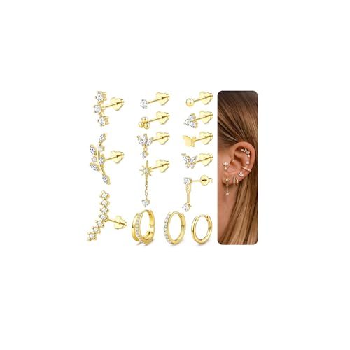 ORAZIO 20/18/16G Cartilage Earrings for Women Flat Back Earring Stacks Hypoallergenic Surgical Steel Flatback Stud Hoop Cartilage Earring Set Daith Conch Tragus Helix Piercing Jewelry Single PC - color: Style2-Gold Plated, size: 16g=1.2mm