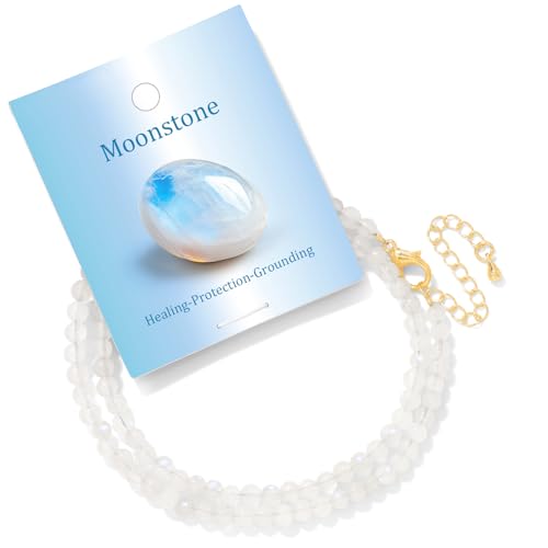 Turquoise Natural Stone Necklace for Women 4mm Handmade Crystal Choker Bead Necklace Gemstone Necklace Healing Crystal Jewelry for Women - color: Moonstone, size: 4mm