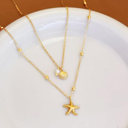 Gold Ankle Bracelets for Women Waterproof Shell Starfish Pearl Anklets Dainty Beach Anklet Adjustable Link Chain Cute Stainless Steel Anklets Summer Beach Jewelry