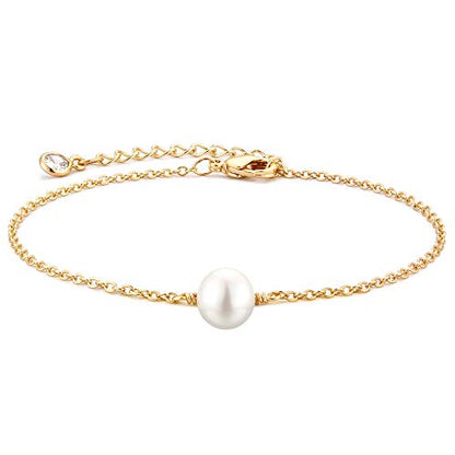MEVECCO Dainty Chain Bracelets for Women, Layered and Charm Styles | 14K Gold Plated Brass, Select Cubic Zirconia Accents, Single and Multi-Row Structures for Refined Everyday Wristwear - style: Pearl