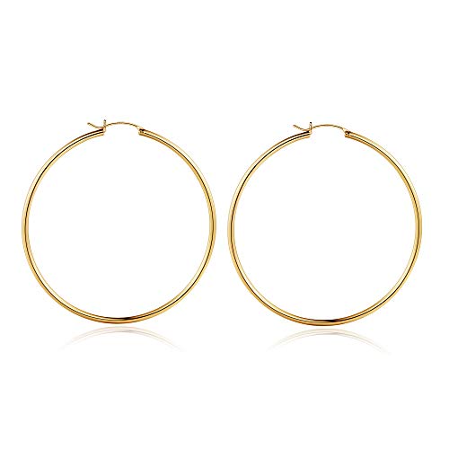 M MOOHAM Hoop Earrings for Women, Hypoallergenic 14K Gold Plated Earrings | Gold Plated Hoop Earrings Set for Sensitive Ears, Earring Stack for Women Trendy, Jewelry Gifts Lightweight 13-60mm - color: 2pcs-60mm-Gold-plated