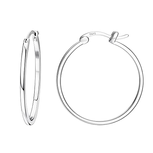 18K Gold Plated Hoop Earrings - 925 Sterling Silver Hoop Earrings Womens Hypoallergenic Hoops | Square Tube Hoop Earrings for Women 15mm/20mm/30mm/40mm - color: Silver 40mm
