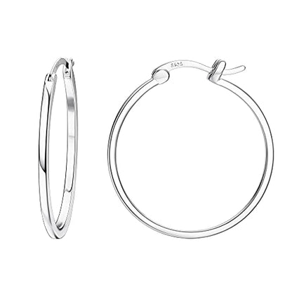 18K Gold Plated Hoop Earrings - 925 Sterling Silver Hoop Earrings Womens Hypoallergenic Hoops | Square Tube Hoop Earrings for Women 15mm/20mm/30mm/40mm - color: Silver 40mm