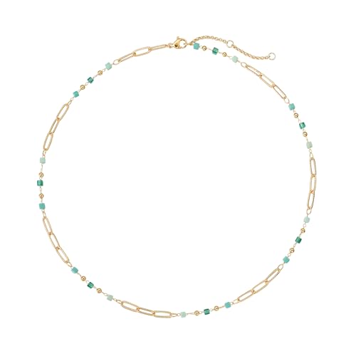MTMY Beaded Necklaces for Women 14K Gold Plated Dainty Colorful Green/Rose Beaded Pearl Choker Necklace Delicate Boho Choker Necklace Jewelry Gift - style: beads paper clip