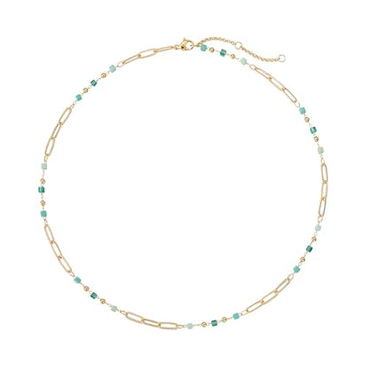 MTMY Beaded Necklaces for Women 14K Gold Plated Dainty Colorful Green/Rose Beaded Pearl Choker Necklace Delicate Boho Choker Necklace Jewelry Gift - style: beads paper clip