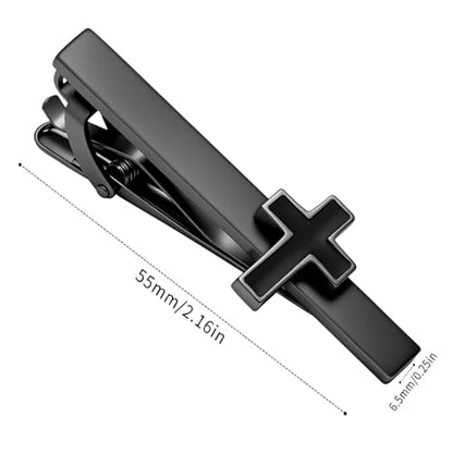 Tie Clips for Men Classic Tie Clip Set Necktie Tie Bar Clips jewelry Box Gift - color: Black