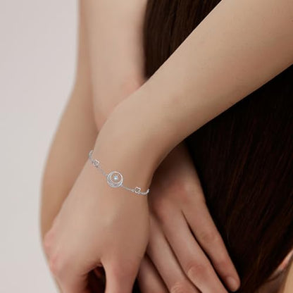 Moonstone Bracelet for Women 925 Sterling Silver Moonstone Bracelet Adjustable Jewelry Gift for Women - style: Sun and Moon Bracelet